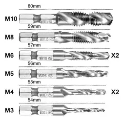 8 шт. HSS зенковки коснитесь сверло набор, комбинации шестигранным хвостовиком Титан резьба Метрическая коснитесь дрель для дерева пластик