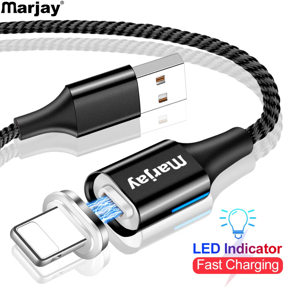 Магнитный зарядный кабель Marjay для iPhone XS Max XR X 8 7 Plus 6 5 6s светодиодный USB телефона