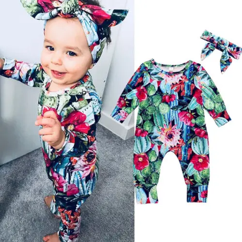 

Infant Baby Girls Cactus Romper Long Sleeve Jumpsuit Playsuit Clothes Outfits Sets