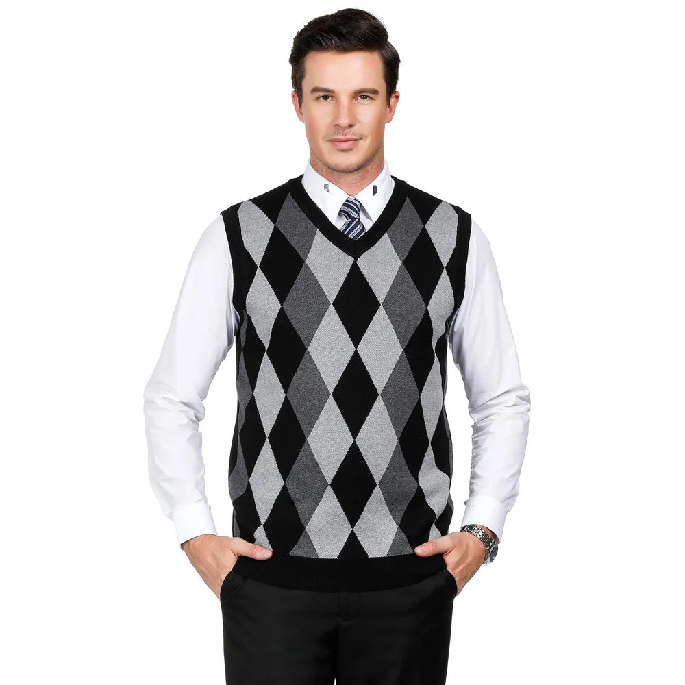 

Checks Knitted Vest Men Diamond Pullover Plaid Top V Neck Sleeveless Cardigan PJ