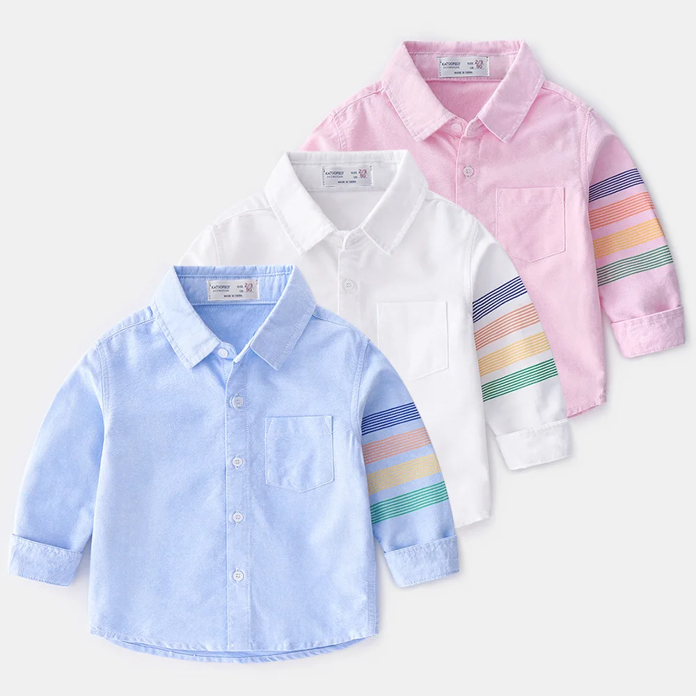 

Boys Cotton Shirt With Turn-down Collar Teenage Boy Shirt Children Clothing Long-sleeved Shirt for Kids