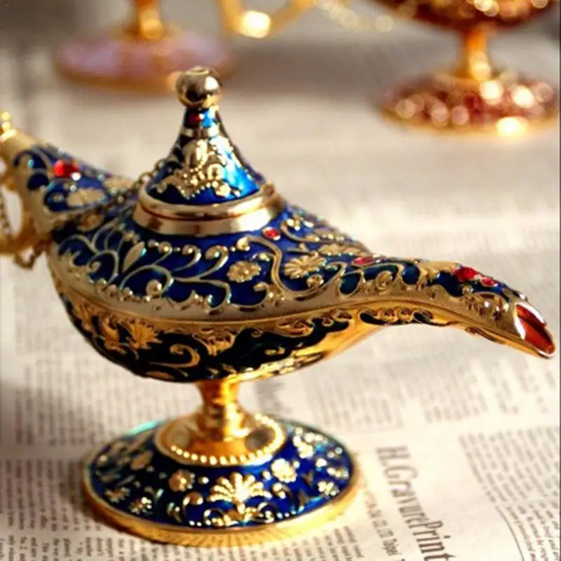 

Retro Metal Carving Aladdin Lamp Statue Aluminum Alloy Home Decoration Collection Save Collection Art Craft Gift
