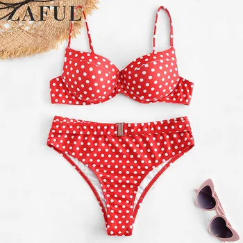 

ZAFUL New Cute Polka Dot Thong Bikini Sexy Brazilian Bikini Set Sweet Swimwear Halter Push Up Swimsuit Beach Bathing Suit May