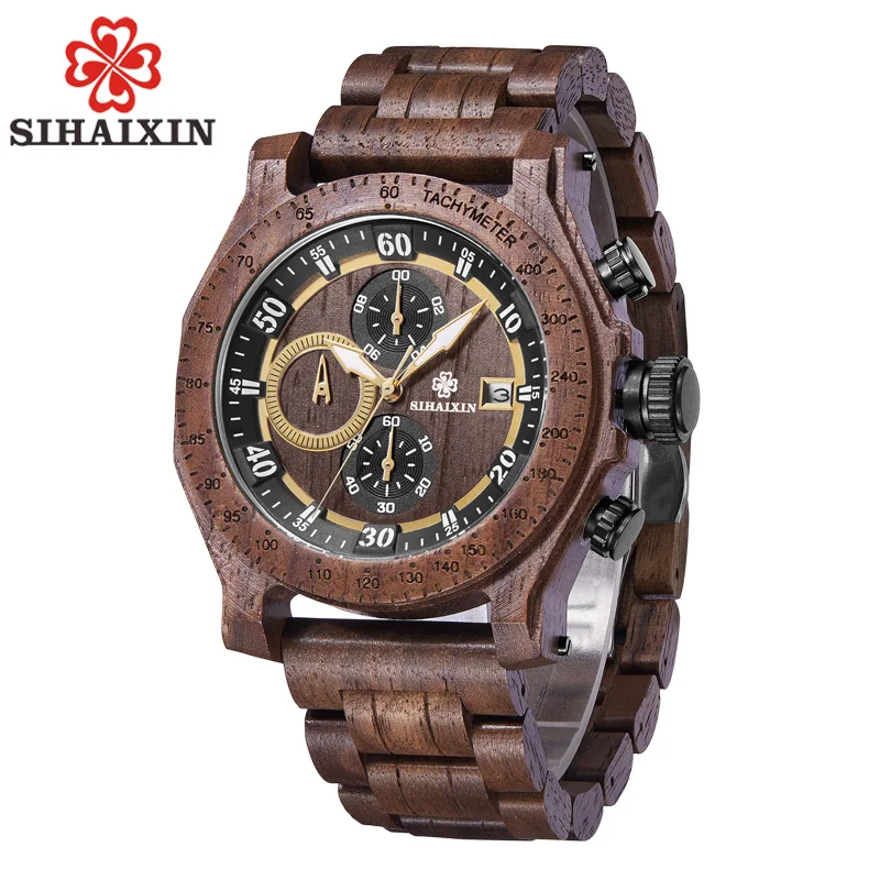 SIHAIXIN мужские часы из натурального дерева Reloj Hombre Дата дисплей Кварцевый