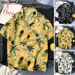 INCERUN повседневное принт для мужчин гавайская рубашка короткий рукав и пуговицы Повседневная Блузка пляжные рубашки camisa masculina 2019 плюс