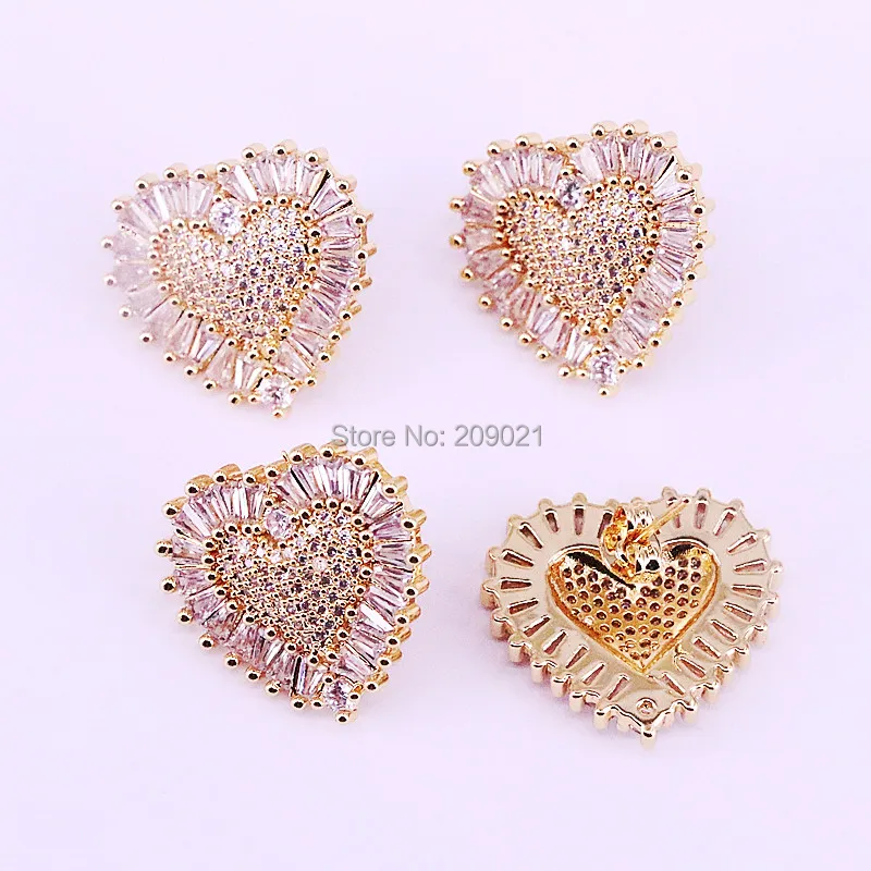 

6Pairs Shiny CZ Zircon Micro Paved Heart Shaped Gold Stud Earring For Women Fashion Wedding Party Jewelry
