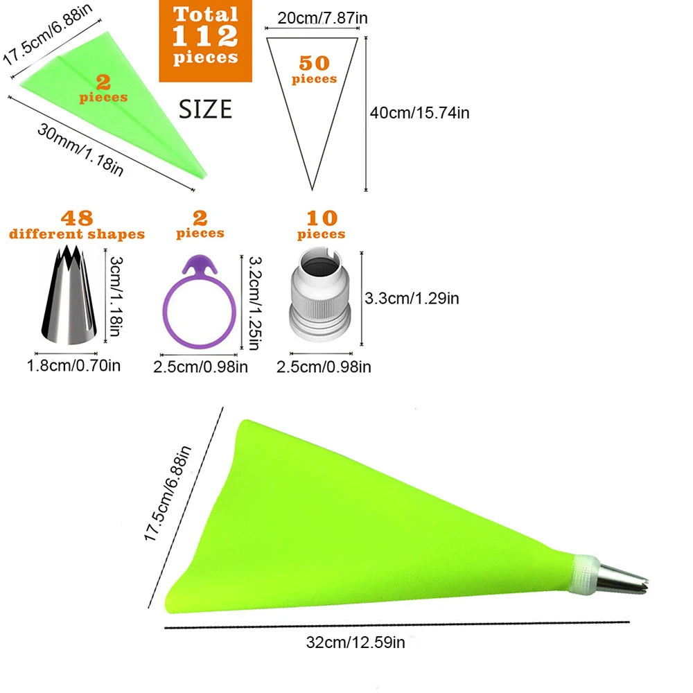 112 шт./компл. полезный торт печенья декоратор покрытие из нержавеющей стали трубопровод Nozzels наборы+ конвертер выпечки для кексов, помадки кухонный инструмент