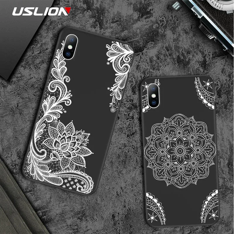 Чехол USLION с кружевными цветами для телефонов iPhone 7 8 Plus 5 6 6s мягкий чехол из ТПУ