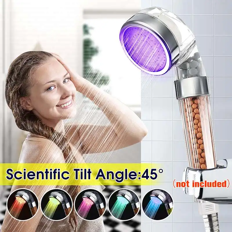 

Xueqin 7 Color-Changing LED Anion Spa Shower Head Bathroom Powerful High Pressure Energy Water Saving Handheld Filter Sprinkler