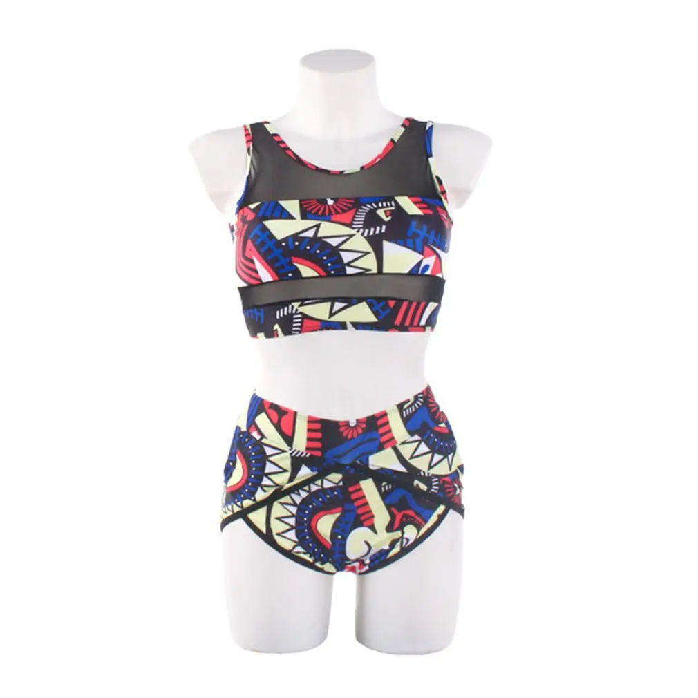 

New Plus Fat Large Size Printed Bikini Mesh Swimsuit British And American Sexy Bikini Split Swimsuit