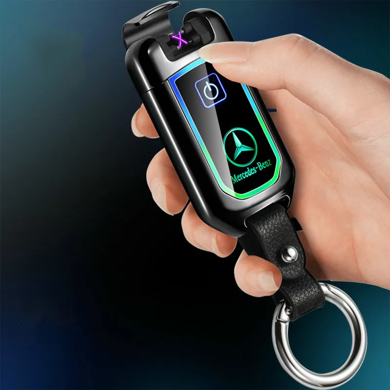 

2019 New Car Key Model Dual Arc Pulse Lighter Fingerprinting Touch Screen Usb Cigarette Lighters Rechargeable Plasma Lighter