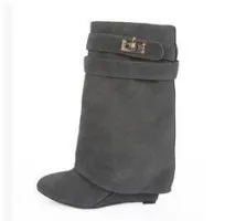 Cuir Croissante Noir Compensées En As Picture Picture Printemps Mode as De Bottes Hauteur Requin Femmes Glissière Solide Fold Design Latérale Chaussures Hiver Mi mollet jLqzSVMUpG