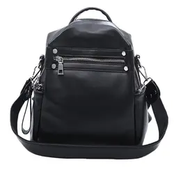 Мягкий кожаный рюкзак дамы Multi-Функция сумка для девочек-подростков женская школьная сумка одноцветное дорожная сумка