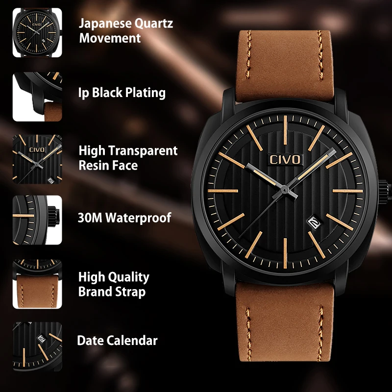 CIVO для мужчин's часы в простом стиле Мода Аналоговый Дата календари наручные часы водостойкие повседневное Бизнес Кварцевые Montre Homme
