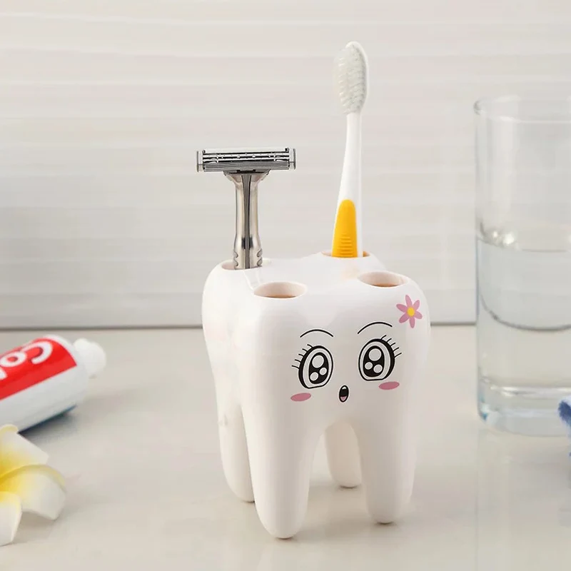 Storage Holder Brush Rack Cartoon Teeth Shape Bathroom Suppies 4 Holes Shaving Toothbrush Stand | Дом и сад