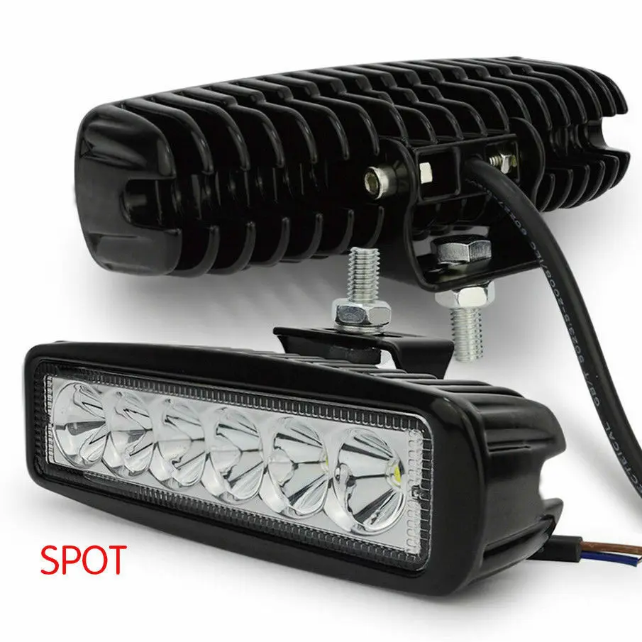 

2PCS White 6LEDS 18W Flood Beam Work Light Bar For Boat Driving Lamp Offroad SUV