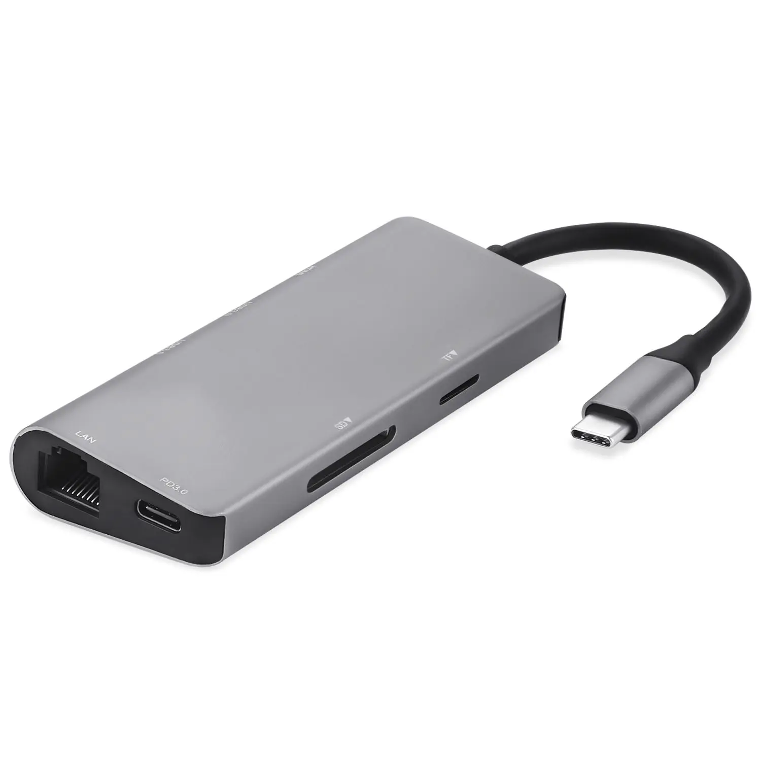 USB C Hub 8 en 1 Tipo C estación de acoplamiento adaptador de Dongle multipuerto a 4 K HDMI, Gigabit Ethernet, lector de tarjeta SD TF, 3 puertos USB 3,0 - 6
