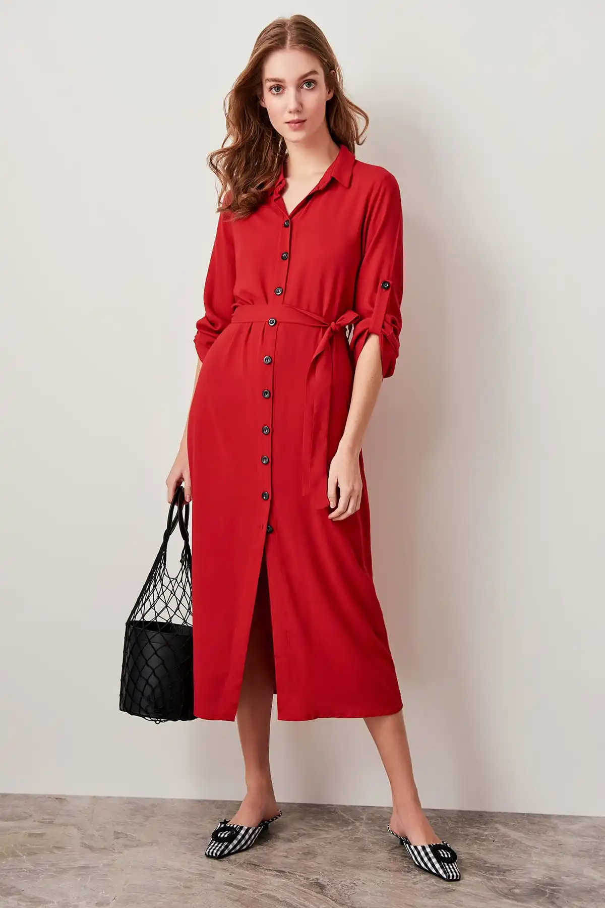 red belted pants