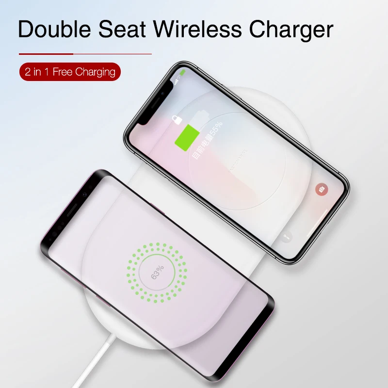 KISSCASE 2 in 1 QI Wireless Charger For iPhone X XS Max XR 8 10W Fast Charging Samsung S9 S10 Dual Cargador inalambrico Pad | Мобильные