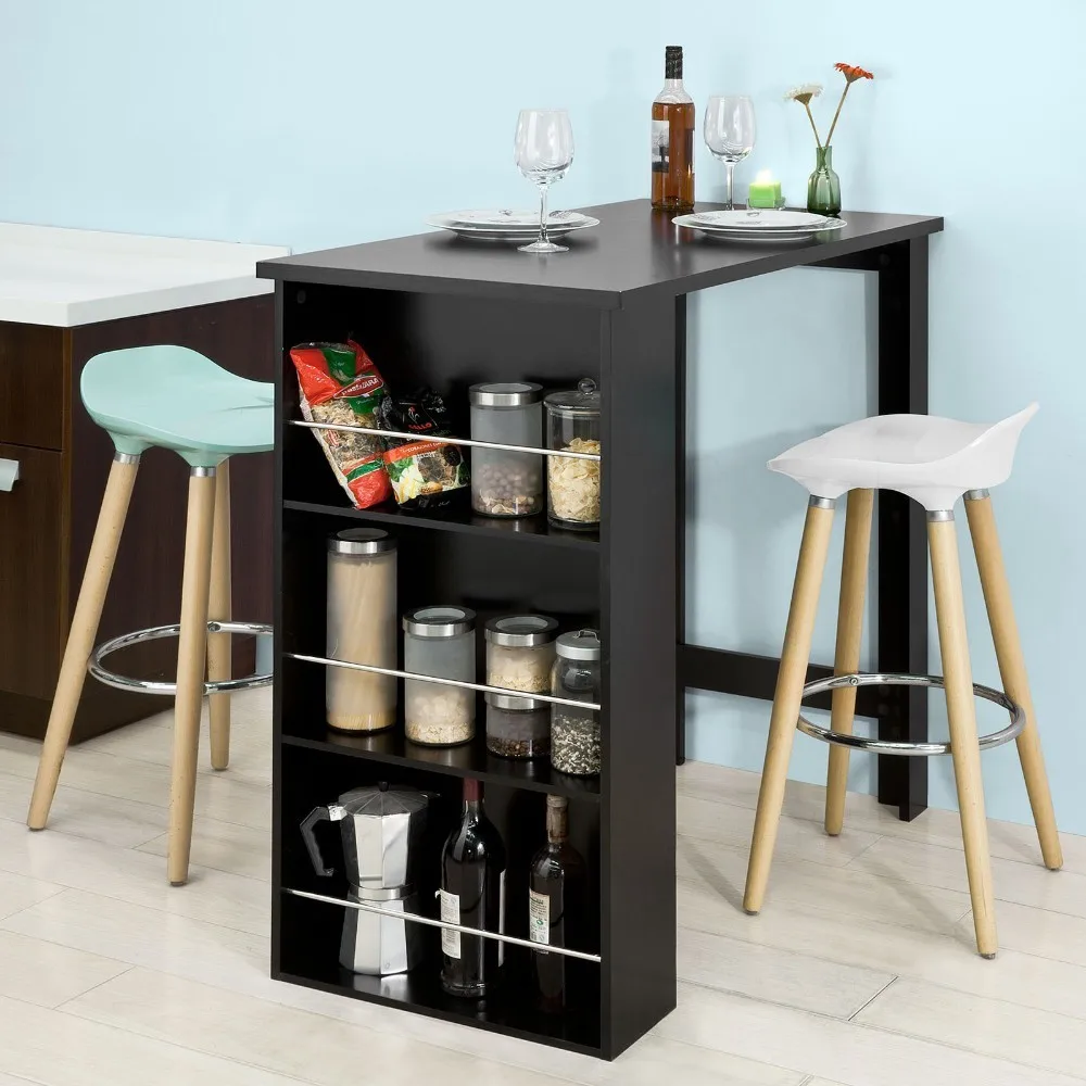 SoBuy FWT17 Kitchen Dining Table Bar Table Coffee Table with 3-Tier Storage Rack