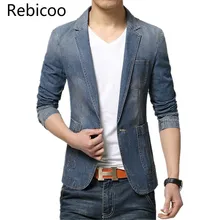 M-3XL Для мужчин Denim Blazer куртки Для мужчин пиджак Slim Fit Terno Blaser Masculino Jaquetas Для мужчин Костюмы Блейзер человек джинсы пальто
