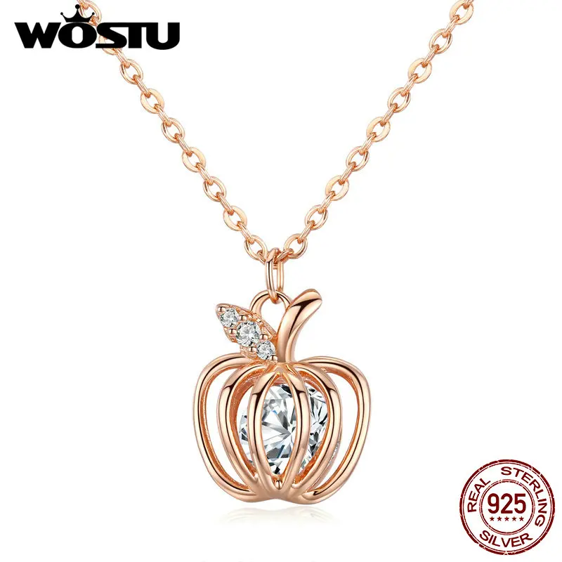 

WOSTU 2019 New 925 Sterling Silver Apple Rose Gold Necklaces Pendant Long Chain Adjustable Women Necklace Wedding Jewelry CTN030