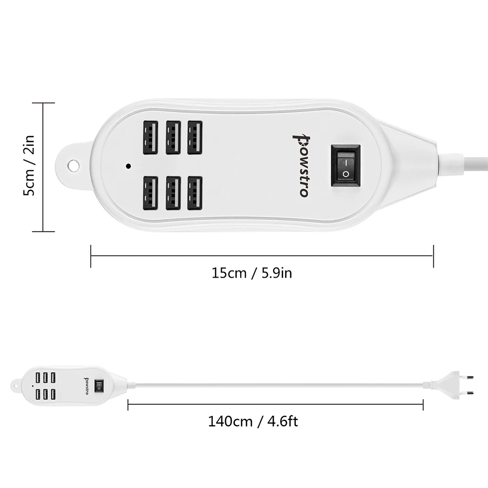 Powstro 6 usb портов телефон зарядное устройство концентратор 25 Вт 5A Настольный ЕС/США настенная розетка зарядка Расширение адаптер питания от сети для iPhone