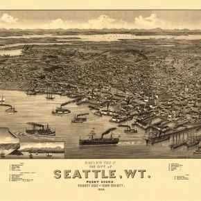 Vintage Map of Seattle Washington 1884 King County Poster Print (36 x 54) | Дом и сад