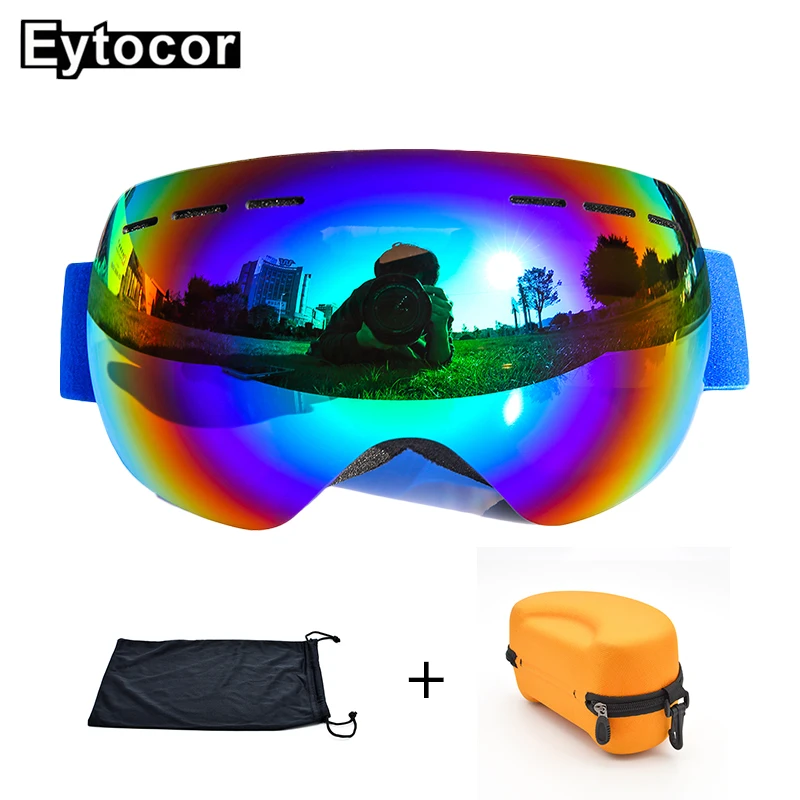 EYTOCOR UV400 ТПУ Рамка магнитные лыжные очки с быстросменными линзами зеркальное