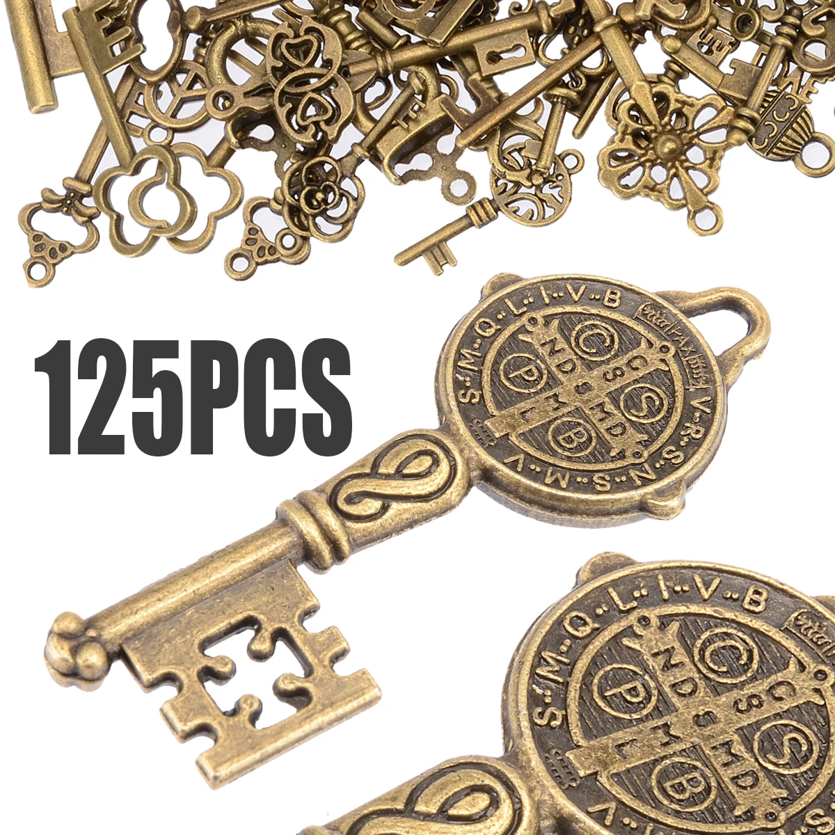 125PCS/SET Creative Antique Vintage Bronze Skeleton Keys Fancy Heart Bow Pendant Decor Lock Necklace Hanging Decor DIY Crafts 125PCS/SET Creative Antique Vintage Bronze Skeleton Keys Fancy Heart Bow Pendant Decor Lock Necklace Hanging Decor DIY Crafts
