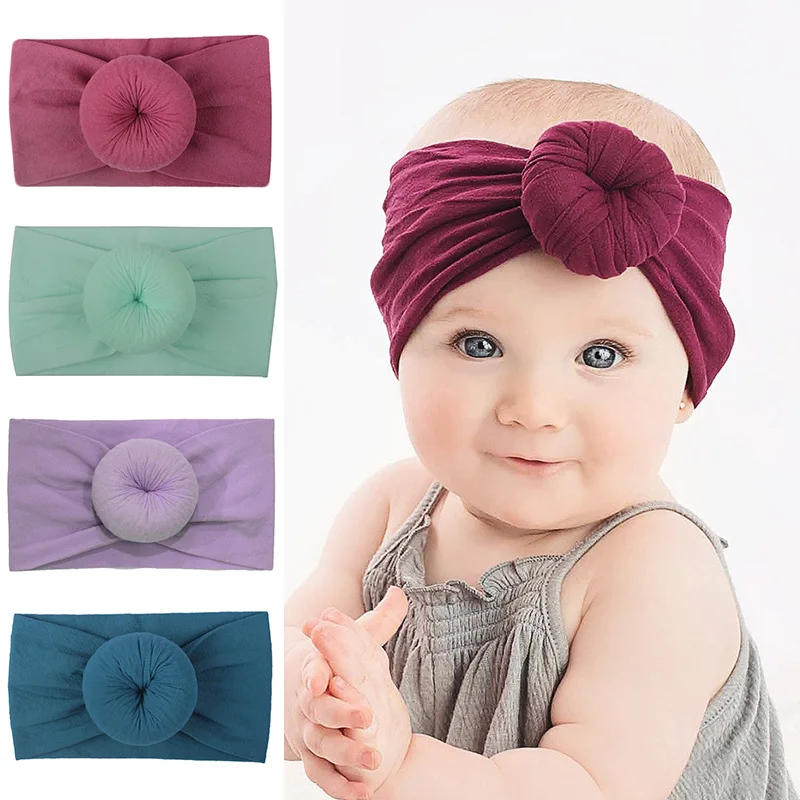 

REAKIDS Kid Girls Turban Round Hair High Elastic Wide Nylon Head Bands Accessories Cute Girls Round Knot Nylon Headbands