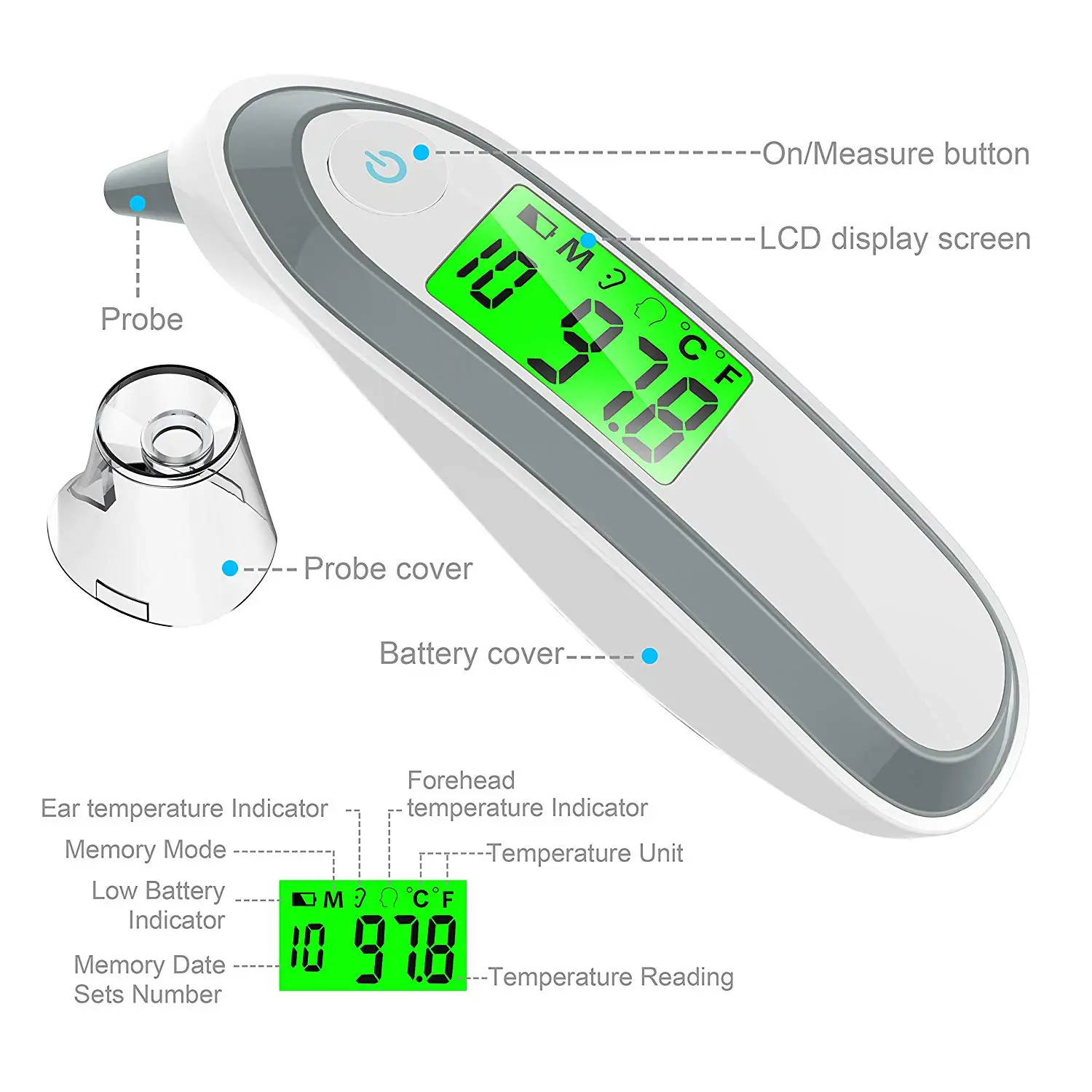 

Ear and Forehead Thermometer Digital Medical Infrared Thermometer For Baby Children and Adults Fahrenheit and Celsius Converti