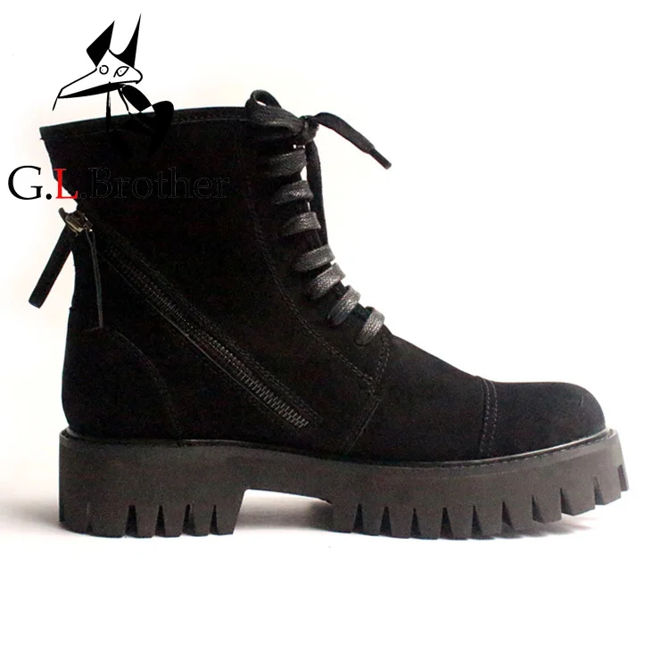 Spring Autumn Black Suede Leather Ankle Short Boots Thick Heel Round Toe Side Zipper Booties Men's Cool Army Boot Spring Autumn Black Suede Leather Ankle Short Boots Thick Heel Round Toe Side Zipper Booties Men's Cool Army Boot