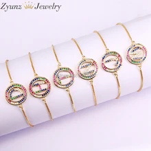 10 шт. ZYZ337-7792 буквы инициалы буквы цепи браслет, CZ микро проложить Алфавит буквы скользящие цепи браслет для женщин и мужчин ювелирные изделия