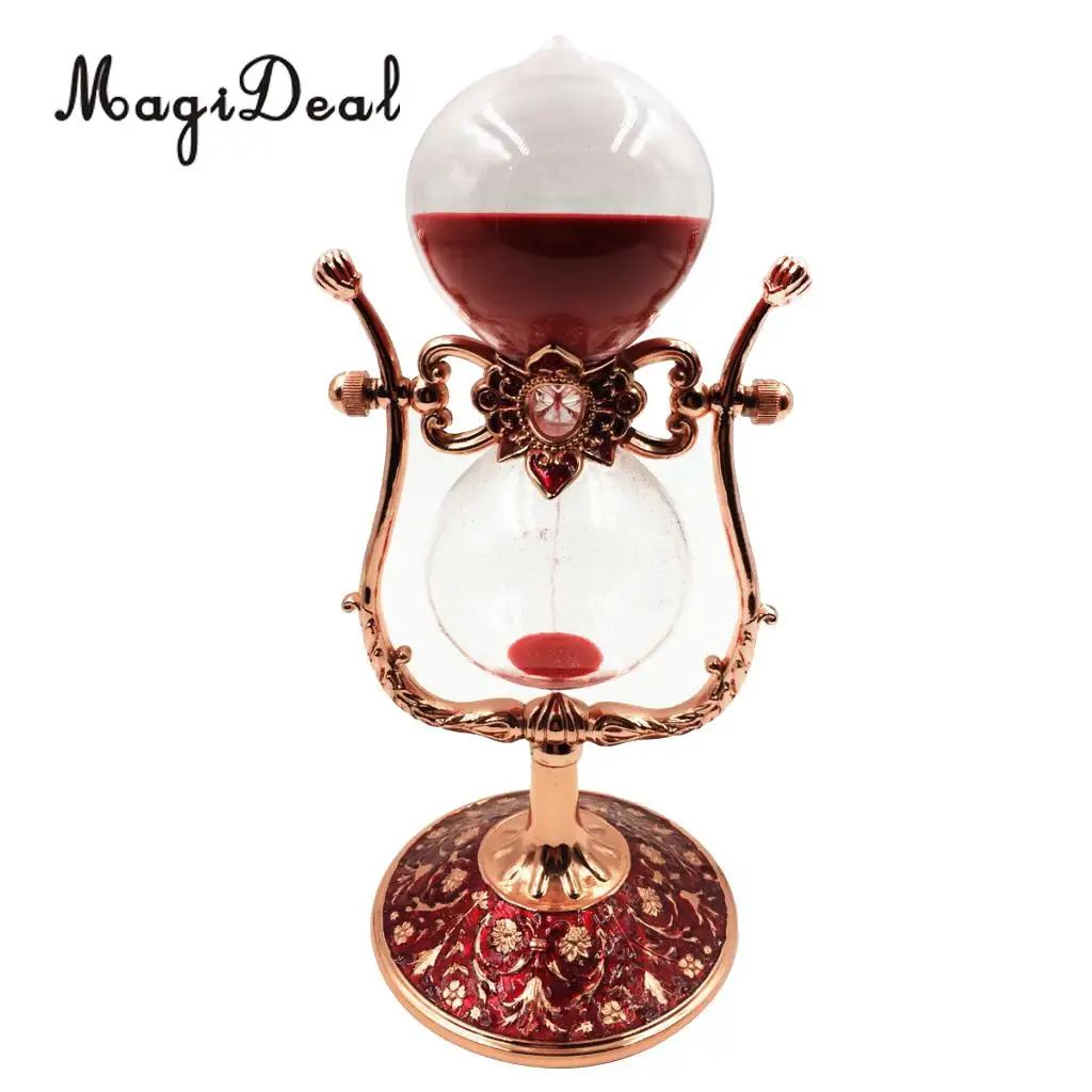 

15 Minutes Retro Metal Rotating Hourglass Sand Timer Home Office Coffee Shop Library Shelf Decor Novelt Gift Kids Toy-Gold Red