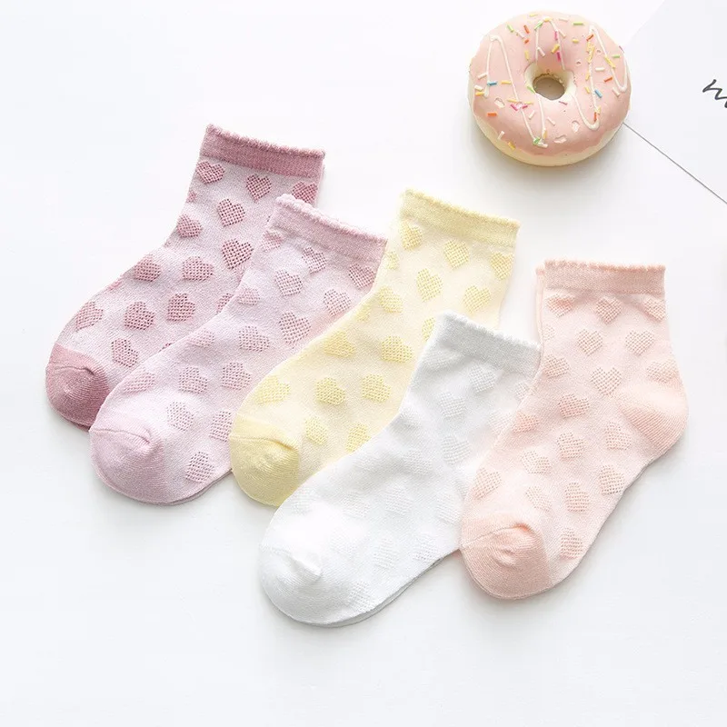 

New children's wholesale explosions plain color boys and girls cotton net baby socks 5 pairs of packaging