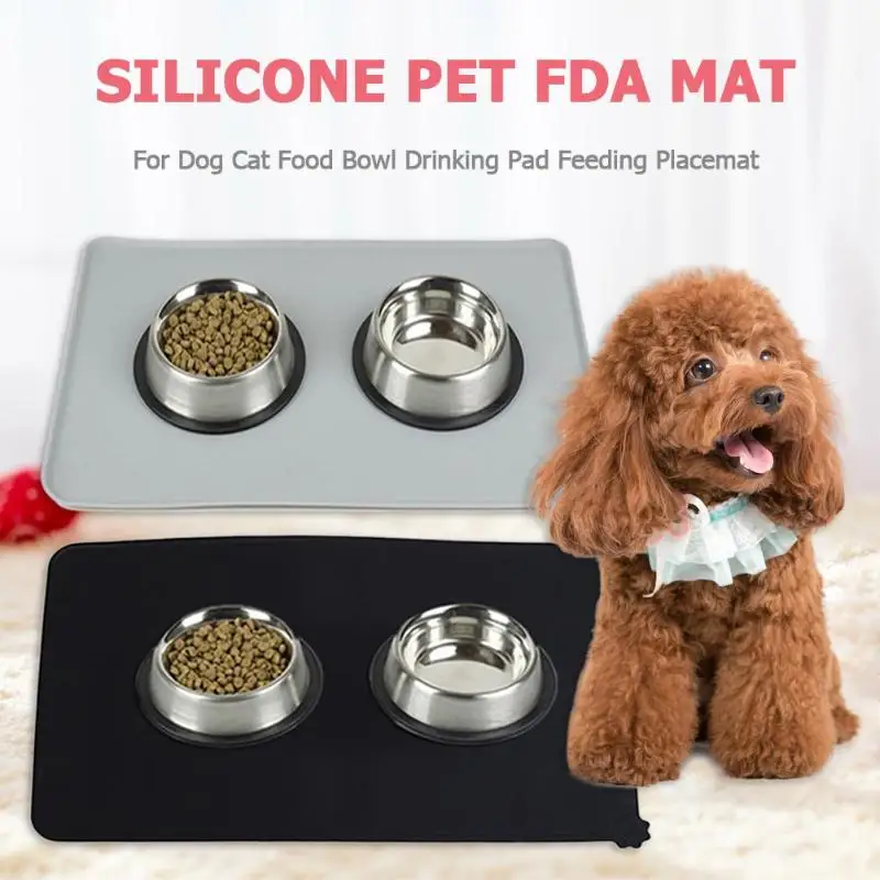 

Folding Silicone Easy Washing Pet FDA Mat for Dog Cat Food Bowl Drinking Pad Feeding Placemat Safe and Non-toxic Black Grey