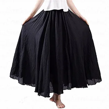 

Women Cotton Linen High Waist Elegant Skirts Loose Party Beach Casual Swing Layer Skirt Ladies Summer Autumn Solid Color Skirts