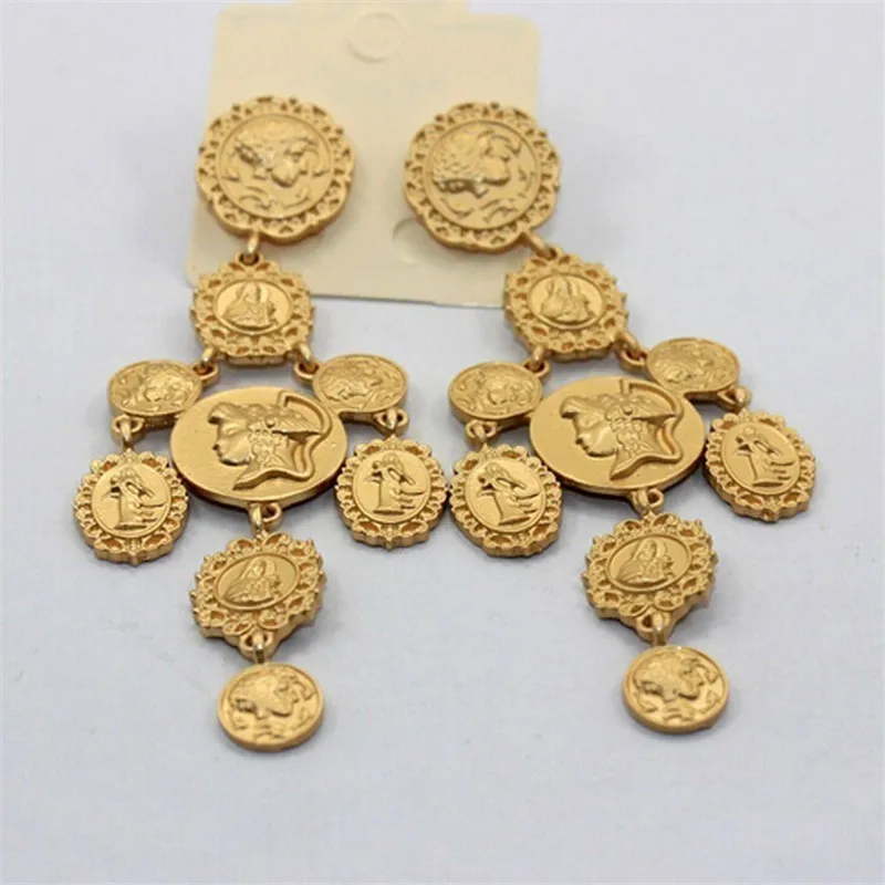 

Human Head Coin Baroque Big Cross Earrings Vintage Dangle Earrings For Women New Fashion Jewelry Wholesale Hot Hot