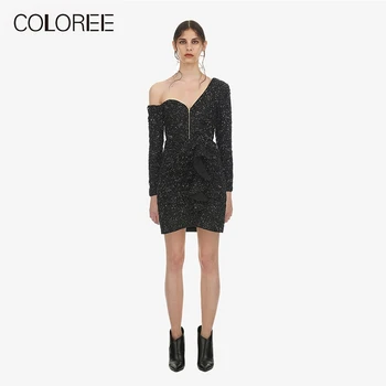 

Women's Dress Self Portrait Sexy One Shoulder Long Sleeve Ruffles Dress Womens Elegant Party Sheath Dress Vestidos