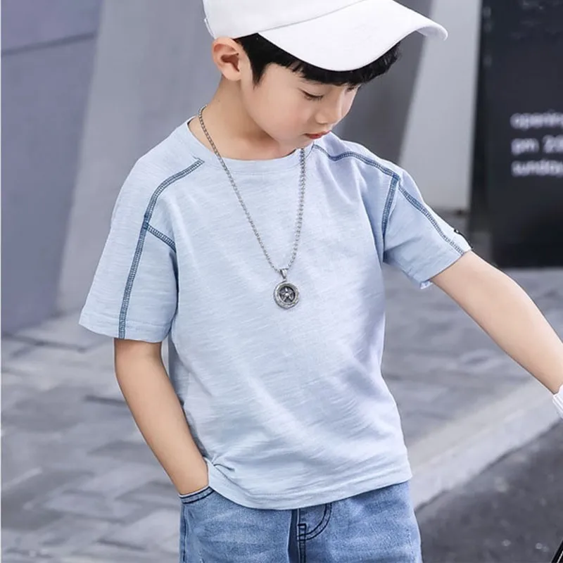 

Casual 2019 Solid Cotton Summer T Shirts For Teenage Boys Short Sleeve O-neck Tees Tops Clothing Children School T Shirt Clothes
