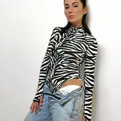 Новинка 2019 года, боди с принтом зебры, женские сексуальные боди, комбинезоны, облегающие, с длинным рукавом, водолазки, брюки, Vogue Lady Playsuit