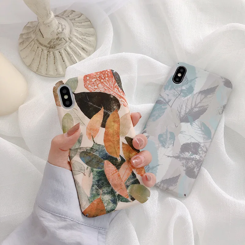 Ретро чехол для телефона с листьями в Корейском стиле iPhone 7 Puls 6 6S 8 X XS XR Xsmax жесткие
