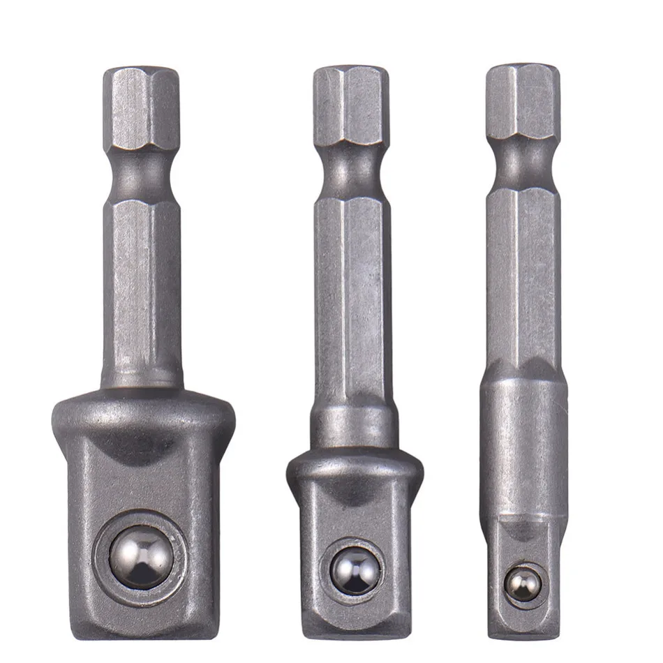 

New 3pcs/set Chrome Vanadium Steel Socket Adapter Hex Shank to 1/4" 3/8" 1/2" Extension Drill Bits Bar Hex Bit Set Power Tools