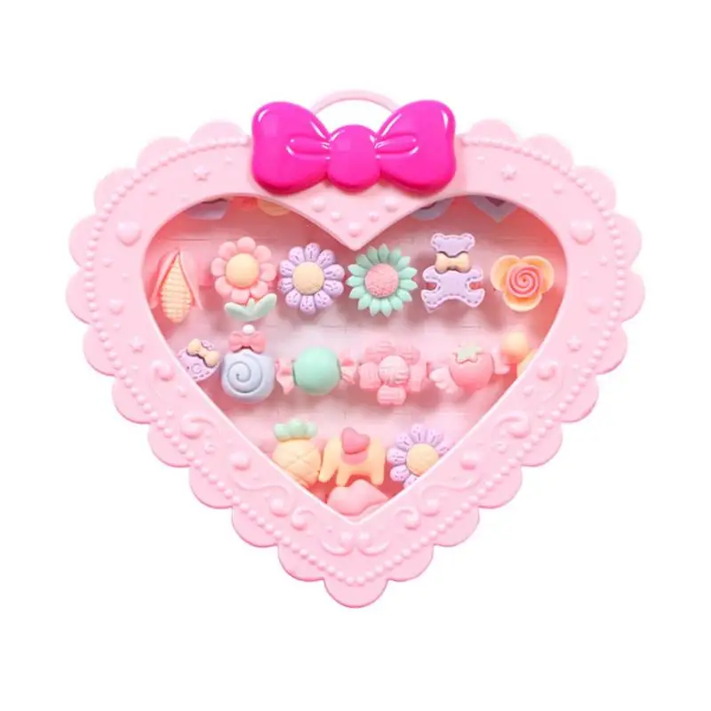 

20pcs Kids Girls Gift Cartoon Resin Rings Girls Adjustable Jewelry with Love Gift Box Kids Girls Makeup Toy Set
