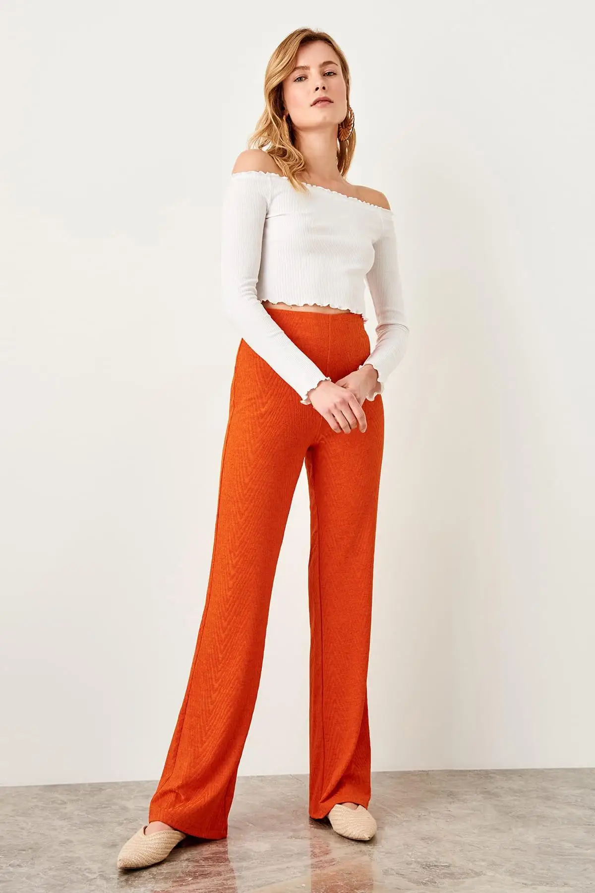 Trendyol оранжевые блики расклешенные Örme брюки TWOSS19XM0123|Брюки |