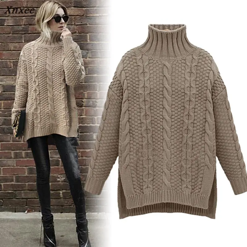 

A warm pullover and half female short paragraph 2018 winter loose coarse twist sweater knit backing Xnxee