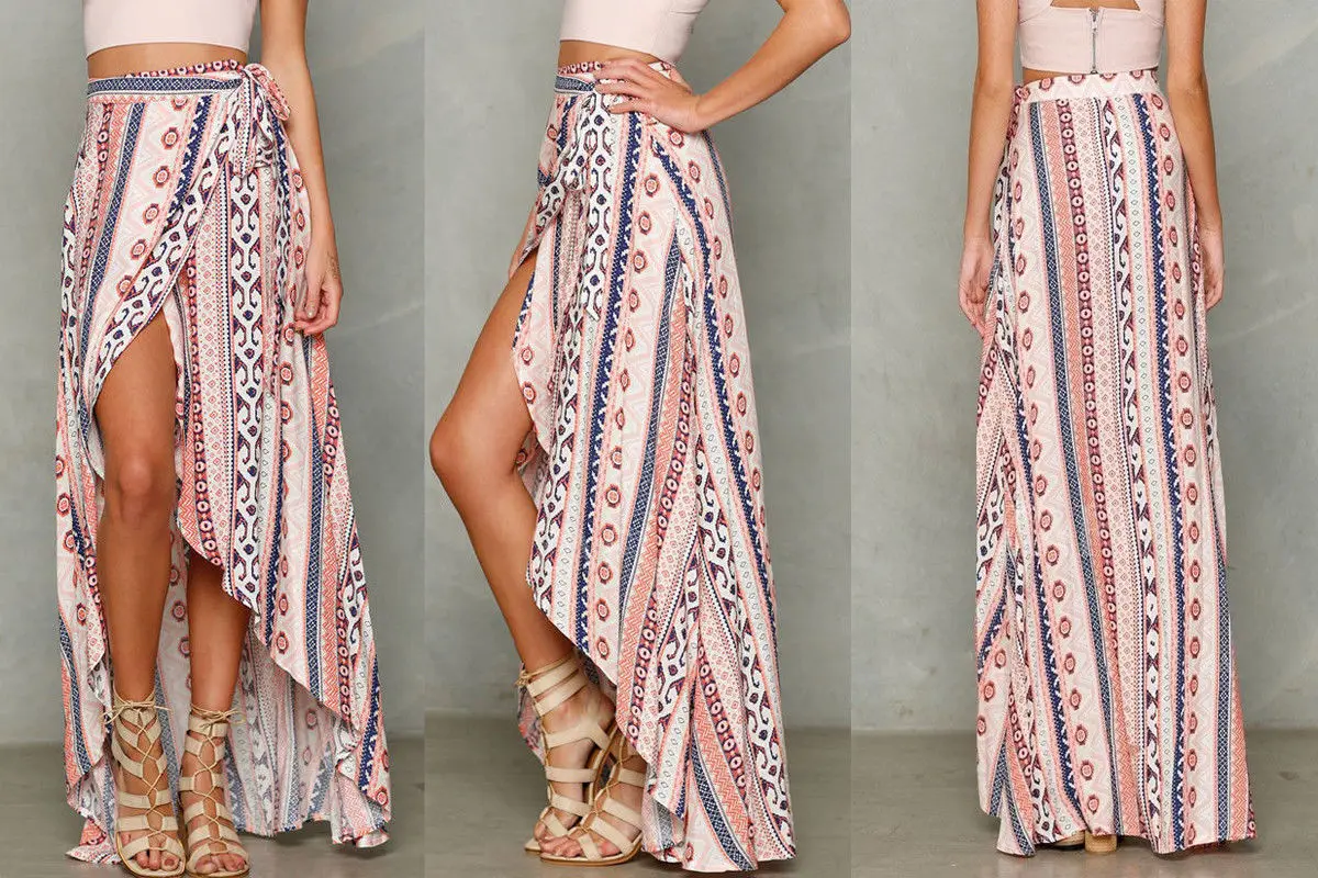 High Waist Boho Print Long Skirt Women Split Maxi Skirt Floral Print Beach Skirt Female Chic Vintage ethnic 2018 Summer Skirt High Waist Boho Print Long Skirt Women Split Maxi Skirt Floral Print Beach Skirt Female Chic Vintage ethnic 2018 Summer Skirt