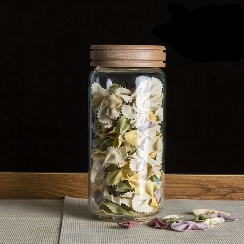 Murah Borosilica Kaca Stoples Botol Set Disegel Kaleng dengan Tutup Kayu untuk Rempah rempah Teh Kopi Permen Massal Wadah Kedap Udara Mason