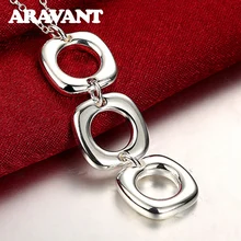 Серебро 925 полые квадратные Подвески Длинные ожерелья цепи для женщин модные ювелирные изделия
